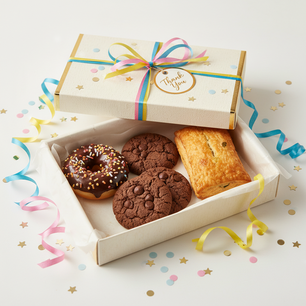 MINI DONUT 1PC,CHOCOLATE COOKIES 2PC,VEG PUFF 1PC